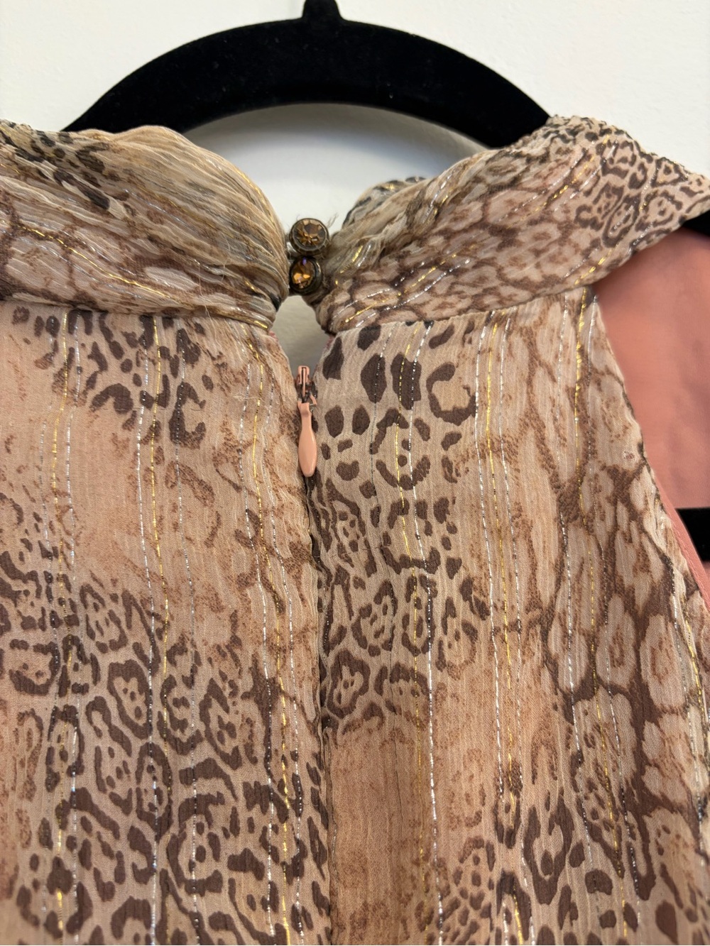 Kay Unger Blush/Gold‎ Beaded Silk Metallic Chiffon Goddess Gown Altered to Sz 4 - Picture 6 of 12